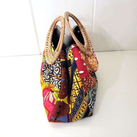 Ankara Boho Multicolored Purse with Rattan Handles - Picture 7 of 7